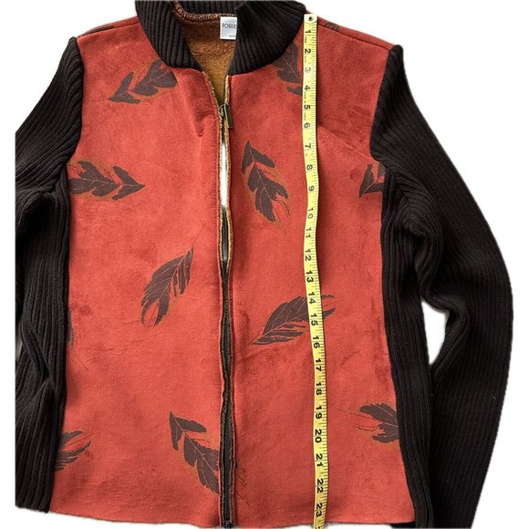 ROBERT KITCHEN CANADA Faux Suede Orange Brown Leaf Full Zip Cardigan Size Large - Picture 7 of 11